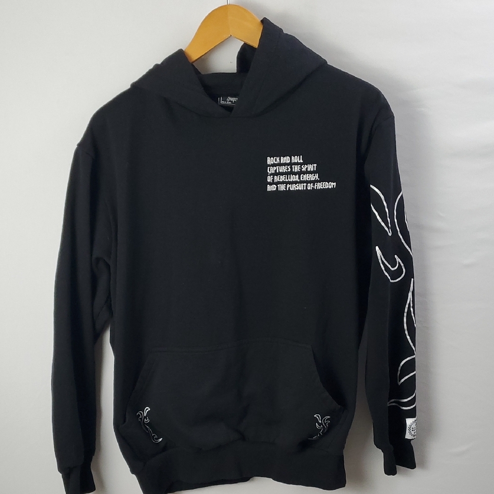 Super Massive Rock and Roll Black Graphic Fleece Hoodie Sz L, Rocker Heavy Metal